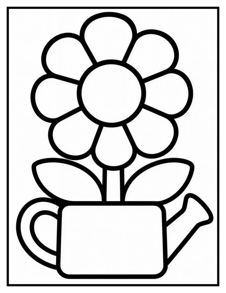 extra open coloring page of a flower in a watering can - Adaptive Coloring Pages for Adults